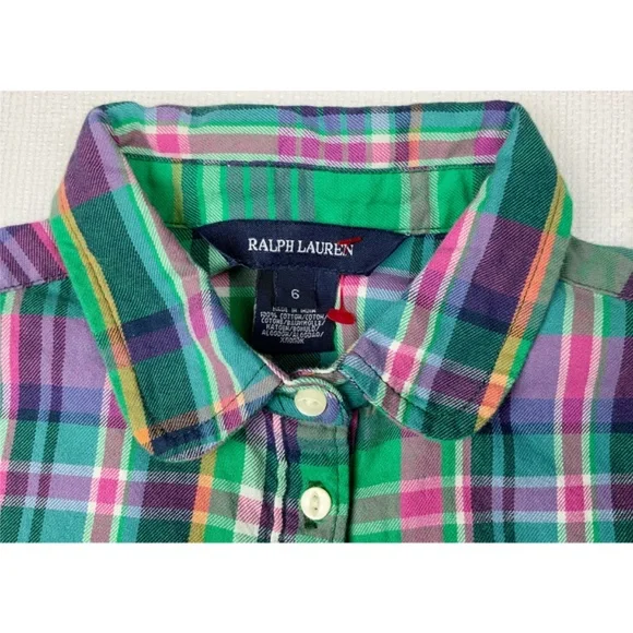 NWT RALPH LAUREN FLANNEL PEPLUM SHIRT, SIZE 6 - Picture 4 of 4
